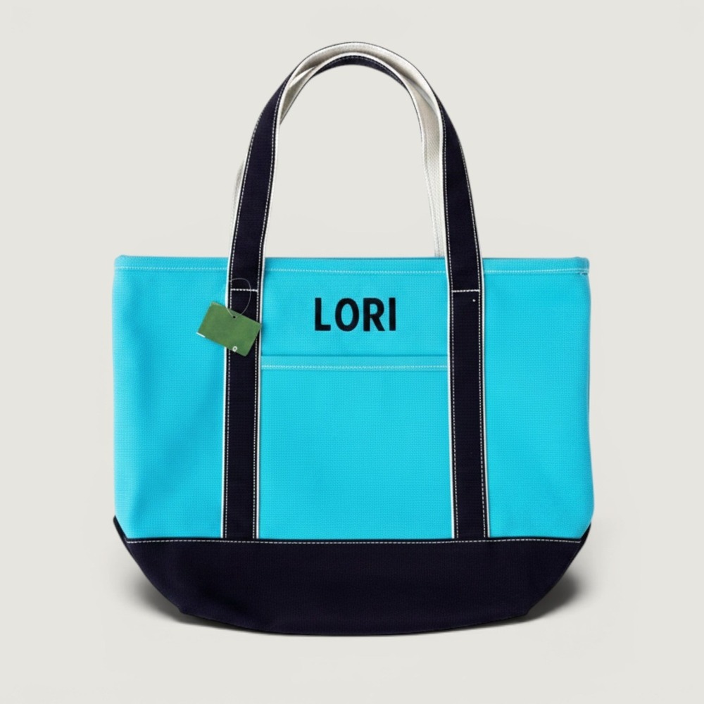 Lands' End Canvas Tote Bag Womens Medium Blue Navy NEW Lori Personalized 4190760